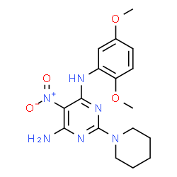 ChemSpider 2D Image | N-(2,5-Dimethoxyphenyl)-5-nitro-2-(1-piperidinyl)-4,6-pyrimidinediamine | C17H22N6O4