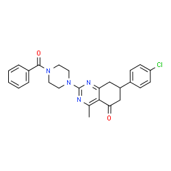ChemSpider 2D Image | 2-(4-Benzoyl-1-piperazinyl)-7-(4-chlorophenyl)-4-methyl-7,8-dihydro-5(6H)-quinazolinone | C26H25ClN4O2