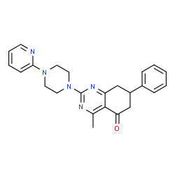 ChemSpider 2D Image | 4-Methyl-7-phenyl-2-[4-(2-pyridinyl)-1-piperazinyl]-7,8-dihydro-5(6H)-quinazolinone | C24H25N5O