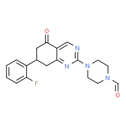 ChemSpider 2D Image | 4-[7-(2-Fluorophenyl)-5-oxo-5,6,7,8-tetrahydro-2-quinazolinyl]-1-piperazinecarbaldehyde | C19H19FN4O2