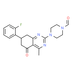 ChemSpider 2D Image | 4-[7-(2-Fluorophenyl)-4-methyl-5-oxo-5,6,7,8-tetrahydro-2-quinazolinyl]-1-piperazinecarbaldehyde | C20H21FN4O2