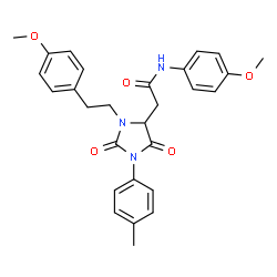ChemSpider 2D Image | 2-[3-(4-methoxyphenethyl)-1-(4-methylphenyl)-2,5-dioxo-4-imidazolidinyl]-N-(4-methoxyphenyl)acetamide | C28H29N3O5