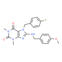 ChemSpider 2D Image | 7-(4-Fluorobenzyl)-8-[(4-methoxybenzyl)amino]-1,3-dimethyl-3,7-dihydro-1H-purine-2,6-dione | C22H22FN5O3