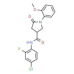 ChemSpider 2D Image | N-(4-Chloro-2-fluorophenyl)-1-(2-methoxyphenyl)-5-oxo-3-pyrrolidinecarboxamide | C18H16ClFN2O3