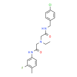 ChemSpider 2D Image | 2-[{2-[(4-Chlorobenzyl)amino]-2-oxoethyl}(ethyl)amino]-N-(3-fluoro-4-methylphenyl)acetamide | C20H23ClFN3O2