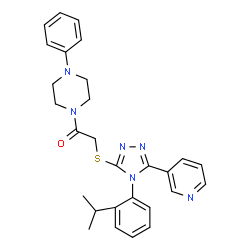 ChemSpider 2D Image | 2-{[4-(2-Isopropylphenyl)-5-(3-pyridinyl)-4H-1,2,4-triazol-3-yl]sulfanyl}-1-(4-phenyl-1-piperazinyl)ethanone | C28H30N6OS