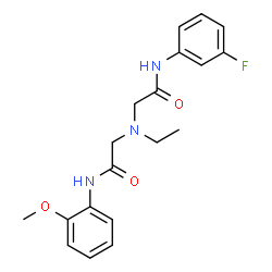 ChemSpider 2D Image | 2-(Ethyl{2-[(3-fluorophenyl)amino]-2-oxoethyl}amino)-N-(2-methoxyphenyl)acetamide | C19H22FN3O3