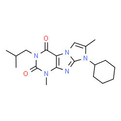 ChemSpider 2D Image | 8-Cyclohexyl-3-isobutyl-1,7-dimethyl-1H-imidazo[2,1-f]purine-2,4(3H,8H)-dione | C19H27N5O2