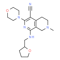 ChemSpider 2D Image | 7-Methyl-3-(4-morpholinyl)-1-[(tetrahydro-2-furanylmethyl)amino]-5,6,7,8-tetrahydro-2,7-naphthyridine-4-carbonitrile | C19H27N5O2