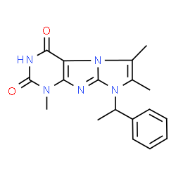 ChemSpider 2D Image | 1,6,7-Trimethyl-8-(1-phenylethyl)-1H-imidazo[2,1-f]purine-2,4(3H,8H)-dione | C18H19N5O2