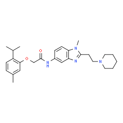 ChemSpider 2D Image | 2-(2-Isopropyl-5-methylphenoxy)-N-{1-methyl-2-[2-(1-piperidinyl)ethyl]-1H-benzimidazol-5-yl}acetamide | C27H36N4O2