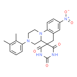 ChemSpider 2D Image | 3-(2,3-Dimethylphenyl)-8-nitro-2,3,4,4a-tetrahydro-1H,2'H,6H-spiro[pyrazino[1,2-a]quinoline-5,5'-pyrimidine]-2',4',6'(1'H,3'H)-trione | C23H23N5O5