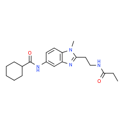 ChemSpider 2D Image | N-{1-Methyl-2-[2-(propionylamino)ethyl]-1H-benzimidazol-5-yl}cyclohexanecarboxamide | C20H28N4O2