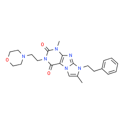 ChemSpider 2D Image | 1,7-Dimethyl-3-[2-(4-morpholinyl)ethyl]-8-(2-phenylethyl)-1H-imidazo[2,1-f]purine-2,4(3H,8H)-dione | C23H28N6O3