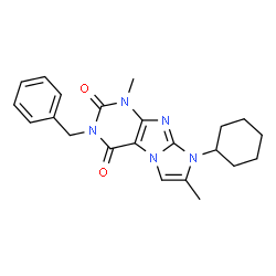 ChemSpider 2D Image | 3-Benzyl-8-cyclohexyl-1,7-dimethyl-1H-imidazo[2,1-f]purine-2,4(3H,8H)-dione | C22H25N5O2
