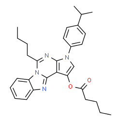 ChemSpider 2D Image | 5-Butyl-3-(4-isopropylphenyl)-3H-pyrrolo[2',3':4,5]pyrimido[1,6-a]benzimidazol-1-yl valerate | C30H34N4O2
