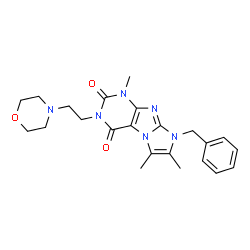 ChemSpider 2D Image | 8-Benzyl-1,6,7-trimethyl-3-[2-(4-morpholinyl)ethyl]-1H-imidazo[2,1-f]purine-2,4(3H,8H)-dione | C23H28N6O3