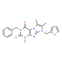 ChemSpider 2D Image | 3-Benzyl-8-(2-furylmethyl)-1,6,7-trimethyl-1H-imidazo[2,1-f]purine-2,4(3H,8H)-dione | C22H21N5O3