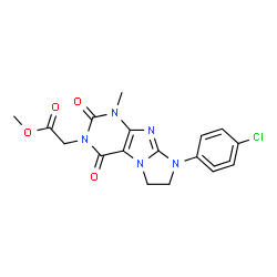 ChemSpider 2D Image | Methyl [8-(4-chloro-1,2,3,5-cyclohexatetraen-1-yl)-1-methyl-2,4-dioxo-1,2,4,6,7,8-hexahydro-3H-imidazo[2,1-f]purin-3-yl]acetate | C17H14ClN5O4