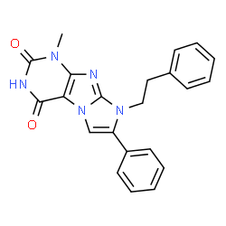 ChemSpider 2D Image | 1-Methyl-7-phenyl-8-(2-phenylethyl)-1H-imidazo[2,1-f]purine-2,4(3H,8H)-dione | C22H19N5O2