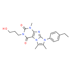 ChemSpider 2D Image | 8-(4-Ethylphenyl)-3-(3-hydroxypropyl)-1,6,7-trimethyl-1H-imidazo[2,1-f]purine-2,4(3H,8H)-dione | C21H25N5O3