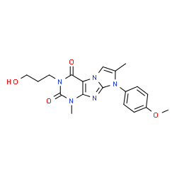 ChemSpider 2D Image | 3-(3-Hydroxypropyl)-8-(4-methoxyphenyl)-1,7-dimethyl-1H-imidazo[2,1-f]purine-2,4(3H,8H)-dione | C19H21N5O4