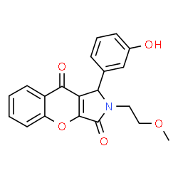 ChemSpider 2D Image | 1-(3-Hydroxyphenyl)-2-(2-methoxyethyl)-1,2-dihydrochromeno[2,3-c]pyrrole-3,9-dione | C20H17NO5