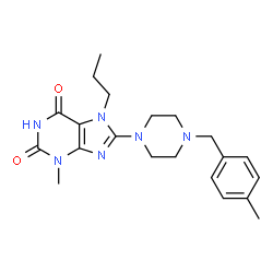 ChemSpider 2D Image | 3-Methyl-8-[4-(4-methylbenzyl)-1-piperazinyl]-7-propyl-3,7-dihydro-1H-purine-2,6-dione | C21H28N6O2