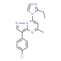 ChemSpider 2D Image | 3-(4-Chlorophenyl)-7-(2-ethyl-1H-imidazol-1-yl)-5-methylpyrazolo[1,5-a]pyrimidine | C18H16ClN5