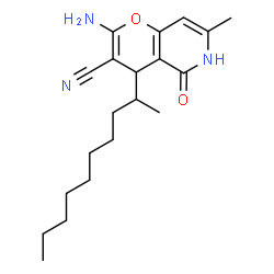 ChemSpider 2D Image | 4H-pyrano[3,2-c]pyridine-3-carbonitrile, 2-amino-5-hydroxy-7-methyl-4-(1-methylnonyl)- | C20H29N3O2