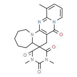 ChemSpider 2D Image | 1',3',13-Trimethyl-1,2,3,4,5,5a-hexahydro-2'H,7H,8H-spiro[pyrido[1'',2'':1',2']pyrimido[5',4':5,6]pyrido[1,2-a]azepine-6,5'-pyrimidine]-2',4',6',8(1'H,3'H)-tetrone | C22H25N5O4