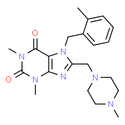 ChemSpider 2D Image | 1,3-Dimethyl-7-(2-methylbenzyl)-8-[(4-methyl-1-piperazinyl)methyl]-3,7-dihydro-1H-purine-2,6-dione | C21H28N6O2