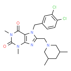 ChemSpider 2D Image | 7-(3,4-Dichlorobenzyl)-8-[(3,5-dimethyl-1-piperidinyl)methyl]-1,3-dimethyl-3,7-dihydro-1H-purine-2,6-dione | C22H27Cl2N5O2