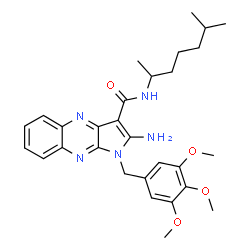 ChemSpider 2D Image | 2-Amino-N-(6-methyl-2-heptanyl)-1-(3,4,5-trimethoxybenzyl)-1H-pyrrolo[2,3-b]quinoxaline-3-carboxamide | C29H37N5O4