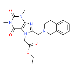 ChemSpider 2D Image | Ethyl [8-(3,4-dihydro-2(1H)-isoquinolinylmethyl)-1,3-dimethyl-2,6-dioxo-1,2,3,6-tetrahydro-7H-purin-7-yl]acetate | C21H25N5O4