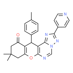 ChemSpider 2D Image | 9,9-Dimethyl-12-(4-methylphenyl)-2-(4-pyridinyl)-8,9,10,12-tetrahydro-11H-chromeno[3,2-e][1,2,4]triazolo[1,5-c]pyrimidin-11-one | C26H23N5O2