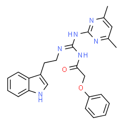 ChemSpider 2D Image | N-{N-(4,6-Dimethyl-2-pyrimidinyl)-N'-[2-(1H-indol-3-yl)ethyl]carbamimidoyl}-2-phenoxyacetamide | C25H26N6O2