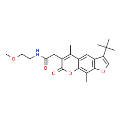 ChemSpider 2D Image | 2-[5,9-Dimethyl-3-(2-methyl-2-propanyl)-7-oxo-7H-furo[3,2-g]chromen-6-yl]-N-(2-methoxyethyl)acetamide | C22H27NO5