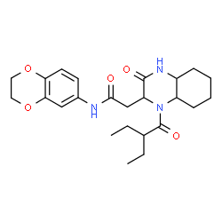 ChemSpider 2D Image | N-(2,3-Dihydro-1,4-benzodioxin-6-yl)-2-[1-(2-ethylbutanoyl)-3-oxodecahydro-2-quinoxalinyl]acetamide | C24H33N3O5