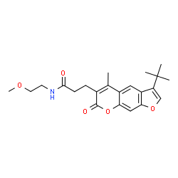 ChemSpider 2D Image | N-(2-Methoxyethyl)-3-[5-methyl-3-(2-methyl-2-propanyl)-7-oxo-7H-furo[3,2-g]chromen-6-yl]propanamide | C22H27NO5