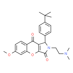 ChemSpider 2D Image | 2-[2-(Dimethylamino)ethyl]-6-methoxy-1-[4-(2-methyl-2-propanyl)phenyl]-1,2-dihydrochromeno[2,3-c]pyrrole-3,9-dione | C26H30N2O4