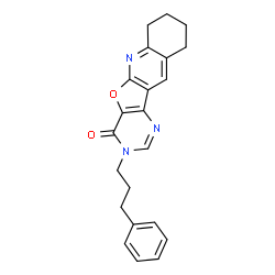 ChemSpider 2D Image | 3-(3-Phenylpropyl)-7,8,9,10-tetrahydropyrimido[4',5':4,5]furo[2,3-b]quinolin-4(3H)-one | C22H21N3O2