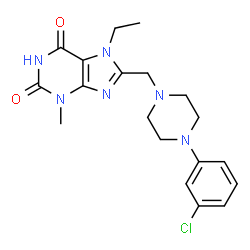 ChemSpider 2D Image | 8-{[4-(3-Chlorophenyl)-1-piperazinyl]methyl}-7-ethyl-3-methyl-3,7-dihydro-1H-purine-2,6-dione | C19H23ClN6O2