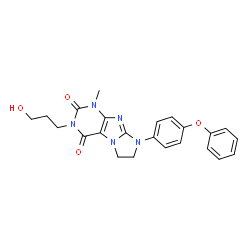ChemSpider 2D Image | 3-(3-Hydroxypropyl)-1-methyl-8-(4-phenoxyphenyl)-7,8-dihydro-1H-imidazo[2,1-f]purine-2,4(3H,6H)-dione | C23H23N5O4