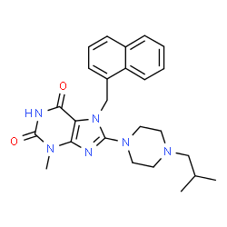 ChemSpider 2D Image | 8-(4-Isobutyl-1-piperazinyl)-3-methyl-7-(1-naphthylmethyl)-3,7-dihydro-1H-purine-2,6-dione | C25H30N6O2