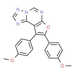 ChemSpider 2D Image | 8,9-Bis(4-methoxyphenyl)furo[3,2-e][1,2,4]triazolo[1,5-c]pyrimidine | C21H16N4O3