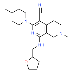 ChemSpider 2D Image | 7-Methyl-3-(4-methyl-1-piperidinyl)-1-[(tetrahydro-2-furanylmethyl)amino]-5,6,7,8-tetrahydro-2,7-naphthyridine-4-carbonitrile | C21H31N5O