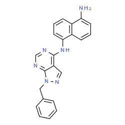 ChemSpider 2D Image | N-(1-Benzyl-1H-pyrazolo[3,4-d]pyrimidin-4-yl)-1,5-naphthalenediamine | C22H18N6