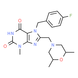 ChemSpider 2D Image | 8-[(2,6-Dimethyl-4-morpholinyl)methyl]-7-(4-fluorobenzyl)-3-methyl-3,7-dihydro-1H-purine-2,6-dione | C20H24FN5O3