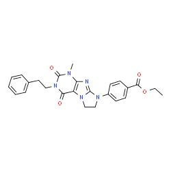 ChemSpider 2D Image | Ethyl 4-[1-methyl-2,4-dioxo-3-(2-phenylethyl)-1,2,3,4,6,7-hexahydro-8H-imidazo[2,1-f]purin-8-yl]benzoate | C25H25N5O4